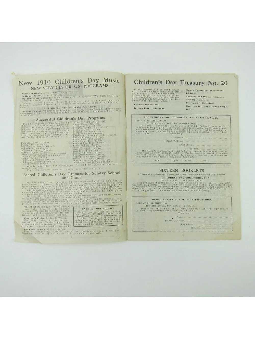 Sheet Music Catalog Sacred Choir Sunday School Lorenz Publishing Co Antique 1910